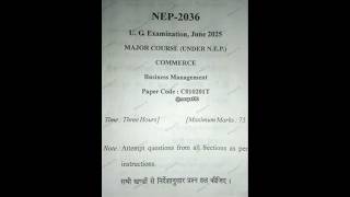 B.com 2nd Semester Business Management Question papers 2025 #ccsu #previousyearquestions #pyq #exam