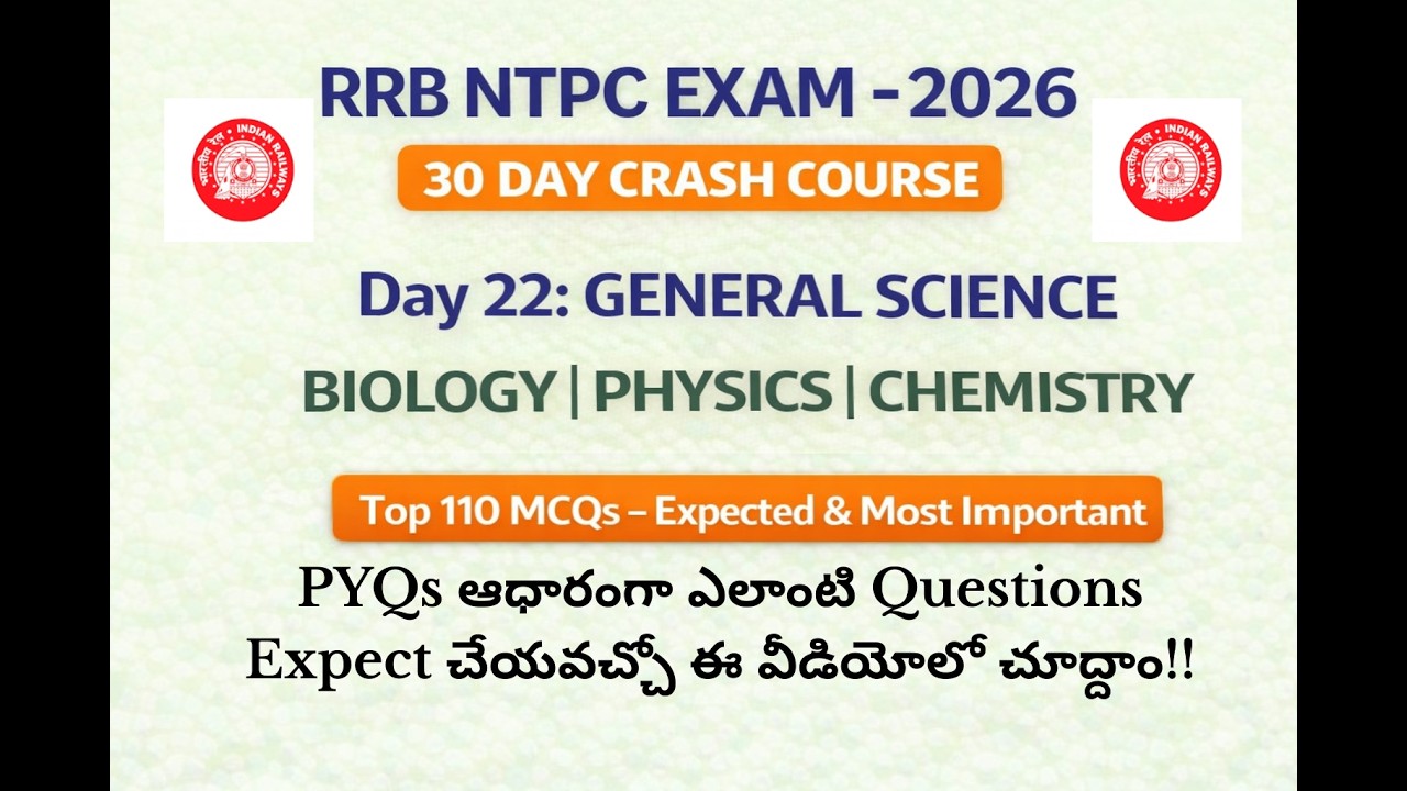 RRB NTPC 2026 Day 22 General Science|Biology|Physics|Chemistry Complete Revision|Most Expected MCQs