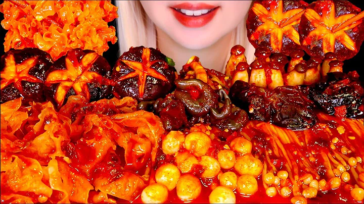 ASMR SPICY MUSHROOMS🍄 (Shiitake, oyster mushroom, enoki mushroom)  Mukbang eating sounds