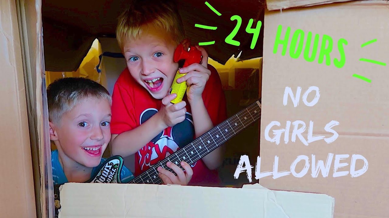 24 Hours In Our Box Fort! Boys Only! No Girls Allowed, No Parents Allowed!