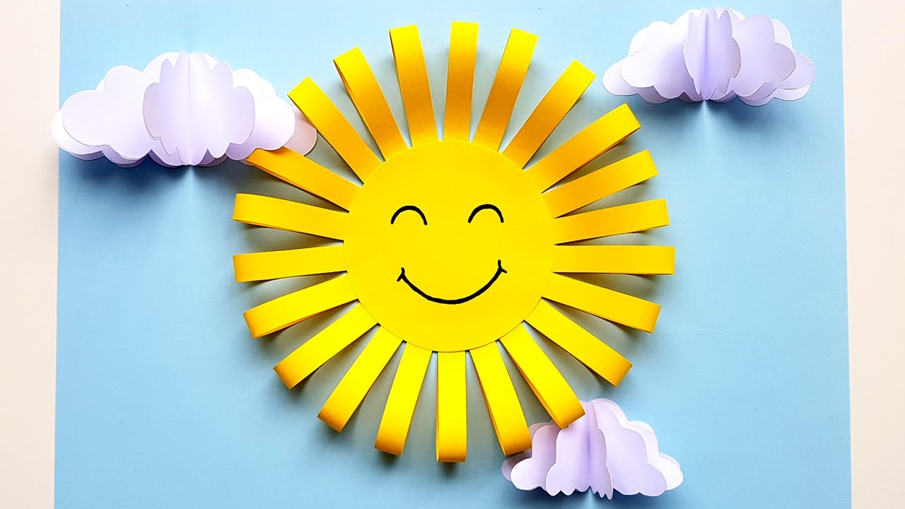 Летнее Солнышко Объемная аппликация из цветной бумаги Летние поделки Солнышко из бумаги Paper Sun