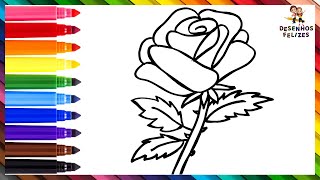 Como Desenhar Uma Rosa  Desenhar E Colorir Uma Rosa Do Arco íris  Desenhos Para Crianças
