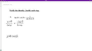 tan x + cot x = 1/(sin x cos x) verify the trig identity