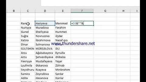 Excel sütun birləşdirmə