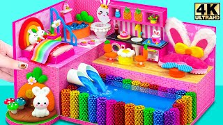 DIY - How To Make Cutest Pink Bunny House with Automatic Water Pool from Magnetic Balls, Cardboard