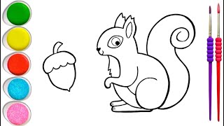 Squirrel Eats Acorn Picture Drawing, Painting and Coloring for Kids & Toddlers