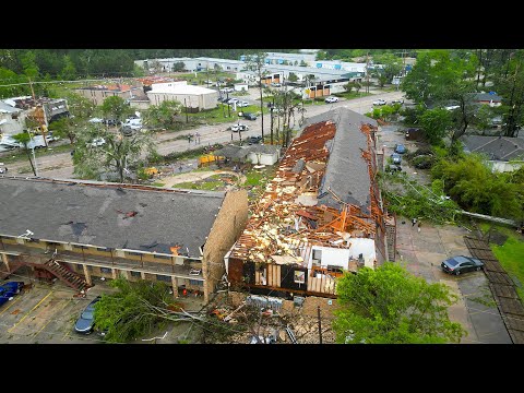 Devastating Tornado Strikes Slidell, Louisiana - 4K Footage of Severe Buildings Damage