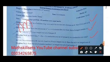 Solved Paper aljebraic Number Theory Affiliated colleges II GCUF II Mathskillsets
