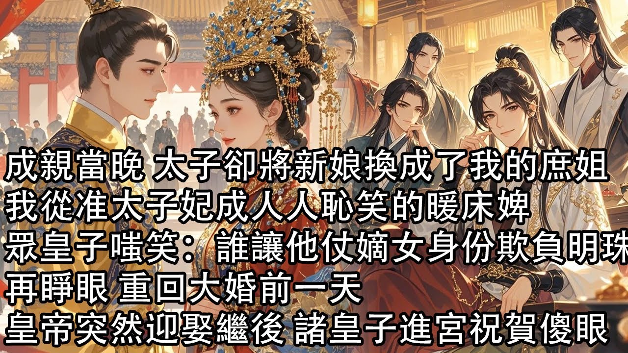 【一口氣看完】成親當晚 太子卻將新娘換成了我的庶姐，我從准太子妃成人人恥笑的暖床婢，眾皇子嗤笑：誰讓他仗嫡女身份欺負明珠，再睜眼 重回大婚前一天，皇帝突然迎娶繼後 諸皇子進宮祝賀傻眼