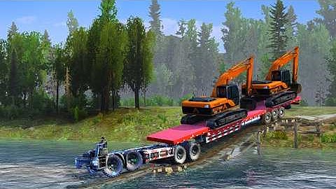 Transporting Heavy Excavators Across DANGEROUS Flooded Bridge