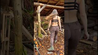 How I Stay Warm 2- Off the Grid - Chopping Wood in Wilderness #youtubeshorts #offgrid #alone #axe