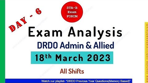 DRDO Admin Allied Exam Analysis | 18th March 2023 | All Shifts