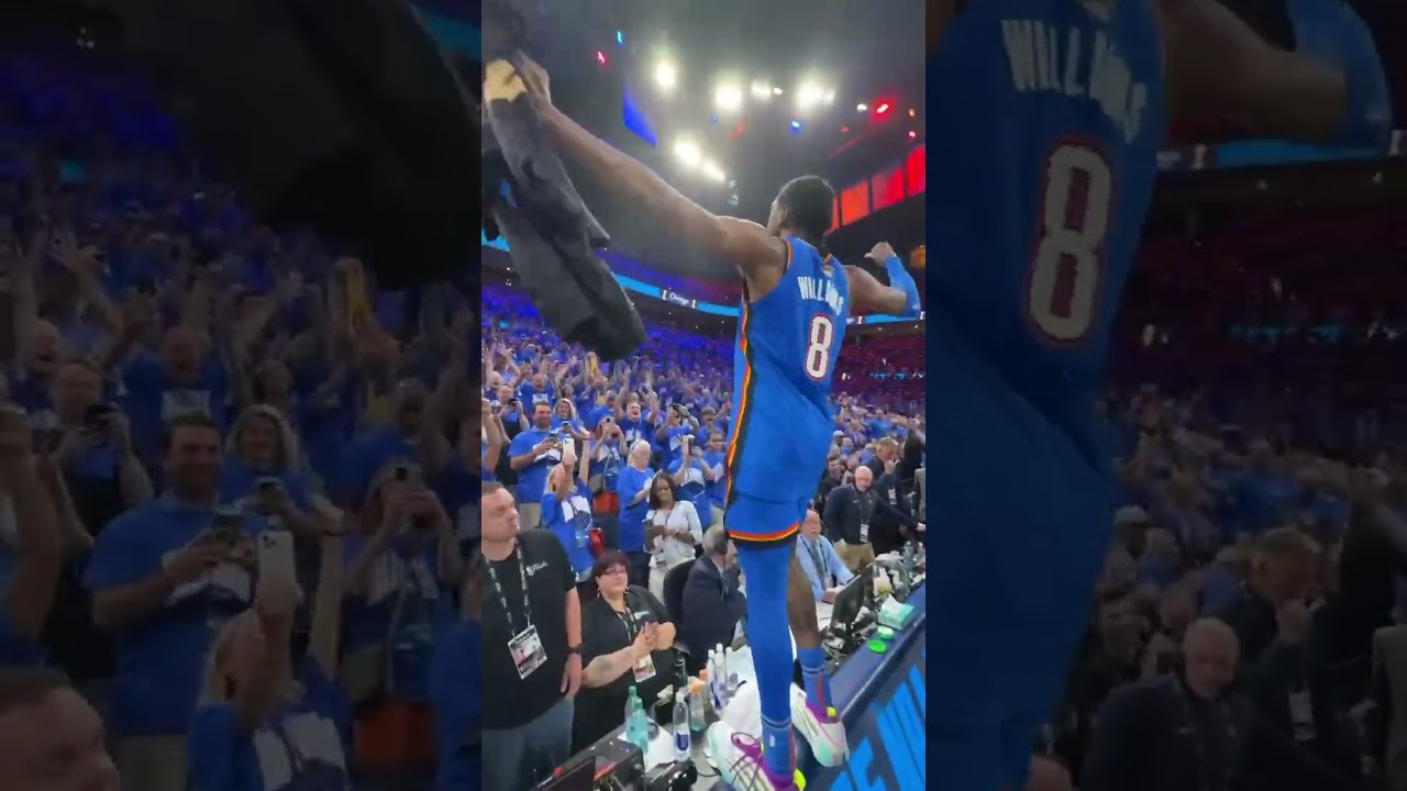 Jalen Williams JUMPS on scorers table & shares a moment with the CROWD!🏆 