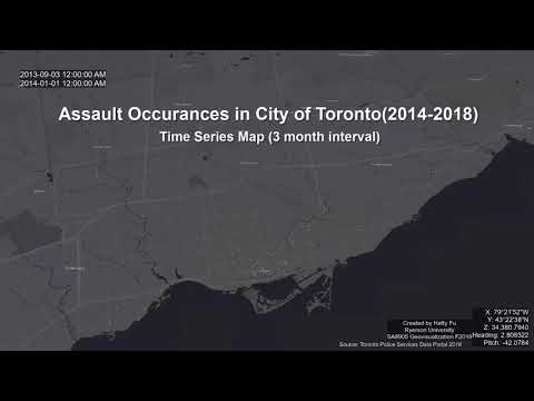 Assault Across City of Toronto 2014 to 2018. A Time-Series Animation Map using ArcGIS Pro.