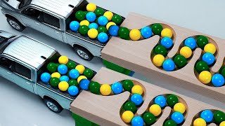 Marble Run Race ASMR ☆ HABA Slope & Retro Makita Truck, Garbage Truck Long Version