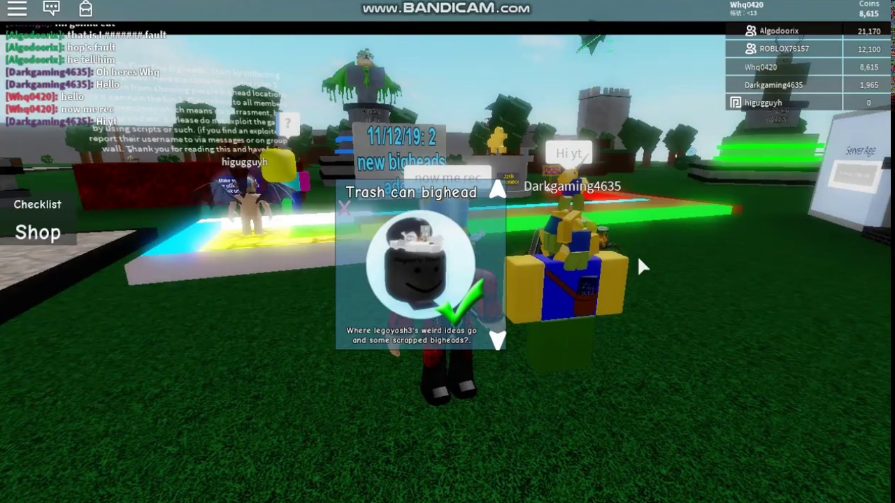 Roblox Find The Bighead How To Get Trash Can Bighead Youtube - bighead in a pouch roblox