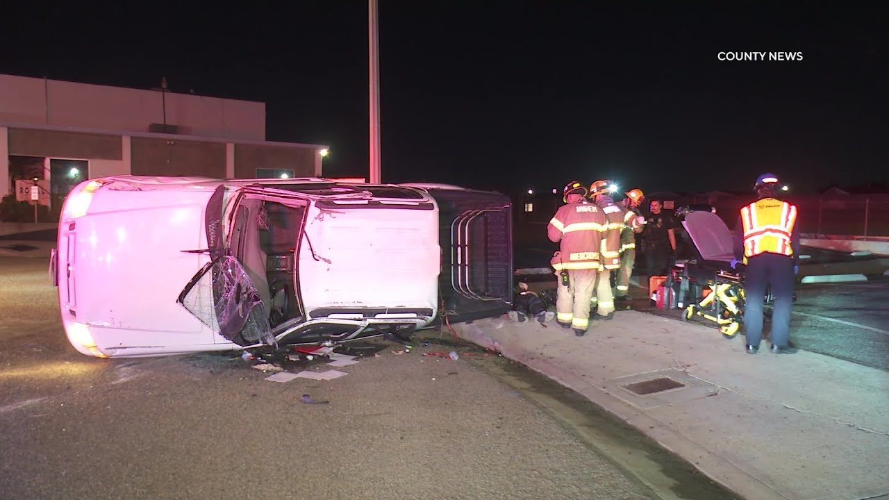 Seven Injured In Rollover Truck Crash | Fullerton, CA