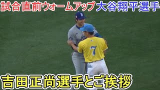 ♢試合直前のウォームアップ＆ダグアウト♢吉田正尚選手とご挨拶【大谷