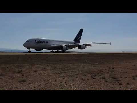 Lufthansa A380 (reg. D-AIMD) arrival at Teruel, Spain for long term storage