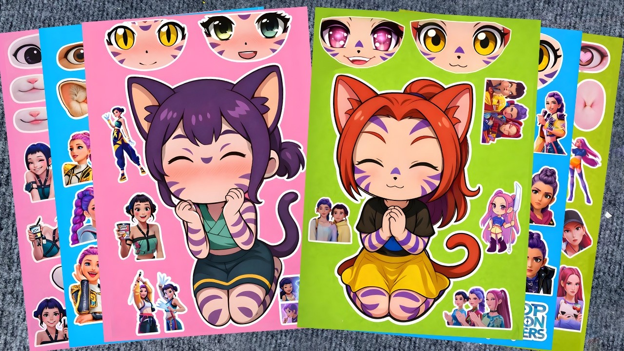 79 Minutes Satisfying😸Decorate with Sticker Book CUTE CAT HUNTRIX KPOP DEMON HUNTERS🌈UnicornPaper