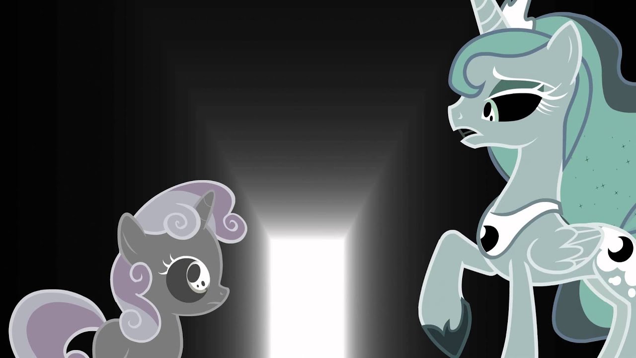 Luna is giving Sweetie Belle nightmares.Not the wisest way of teaching, but...