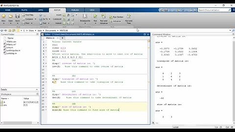 How to find inverse, transpose, determinant and size of a Matrix in MATLAB-Signals and Systems.
