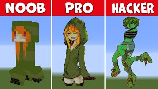 NOOB vs PRO vs HACKER 💥 Creeper Girl 💥 Pixel Art Challenge in Minecraft