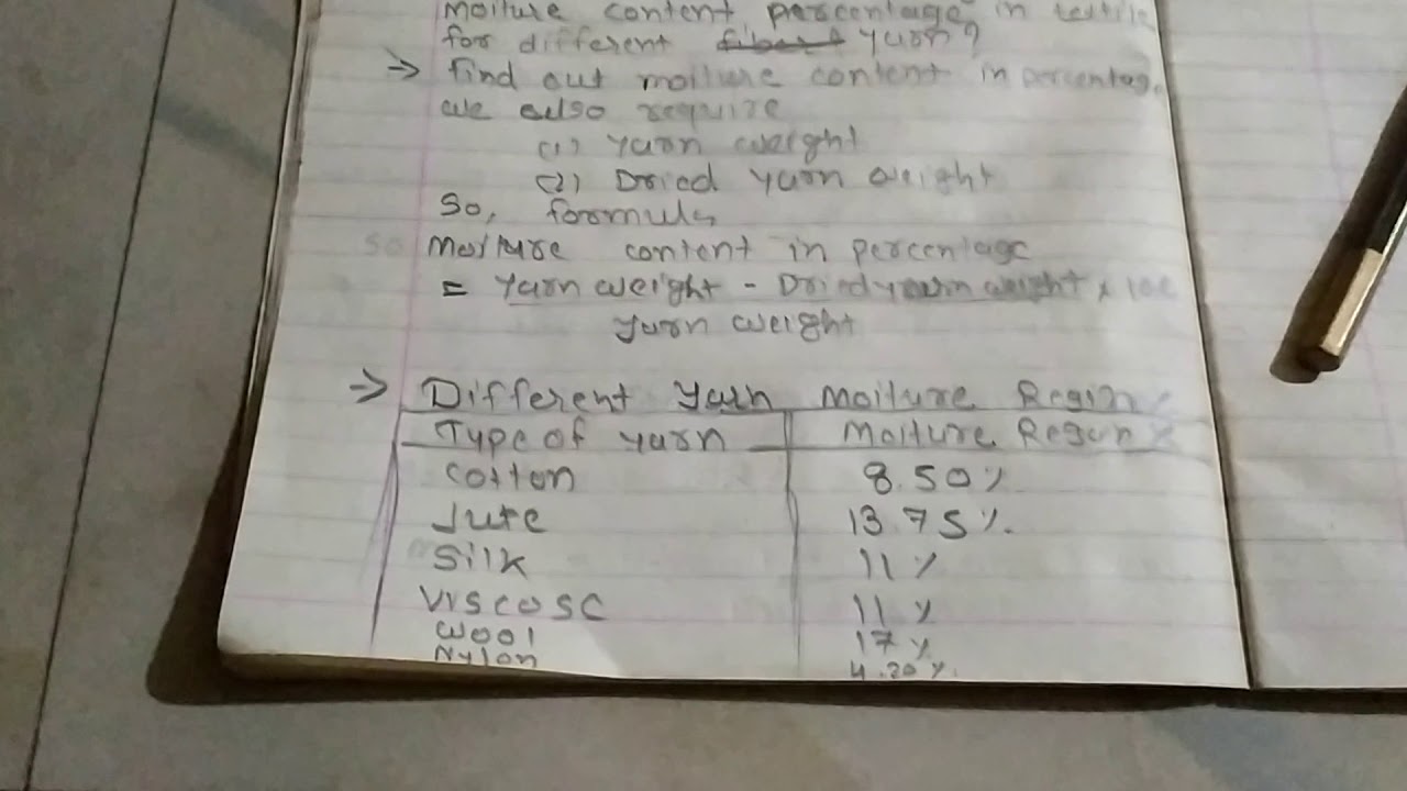 Topic Moisture Regain in percentage and Moisture Content in percentage