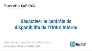 Sap Ko32 Désactiver Le Contrôle De Disponibilité Pour Lordre Interne
