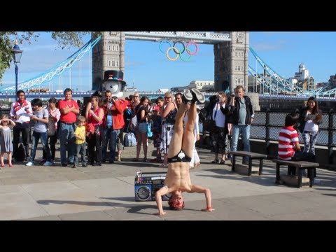 Spandy Andy Dancing in London during the Olympics in his Budgy Smugglers