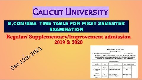 First semester B.Com/ BBA TIME TABLE FOR  DEGREE EXAMINATION Admission 2019 & 2020