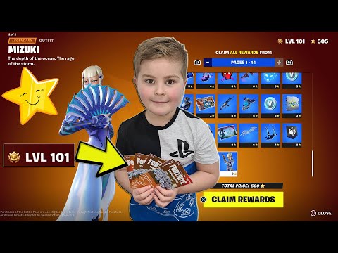 Surprising My 7 Year Old Kid Giving Him 15,000 V-Bucks So He Can Unlock NEW Tier 100 Battlepass Skin