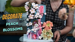 Decorate peach blossoms on cake | Cách Decor những bông hoa đào trên thân bánh cao để không bị rơi