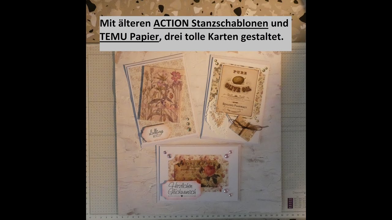 ACTION ältere Stanzschablonen und TEMU Papier drei tolle Karten ...