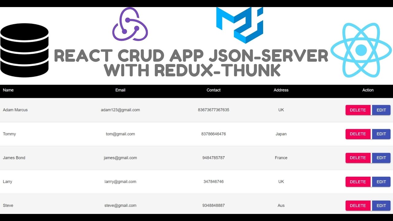 React Redux Crud App using Material-UI|GET, PUT, POST, DELETE with JSON Server&Redux-thunk