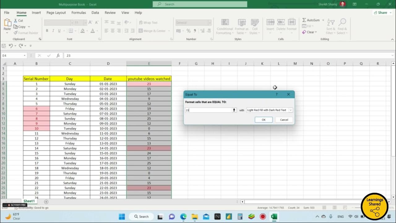 MS Excel - Conditional Formatting_Between & Equal to options - YouTube