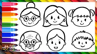 Drawing And Coloring A Family Grandparents, Parents And Kids 👵🏻👴🏻👩👨👧👦🌈 Drawings For Kids