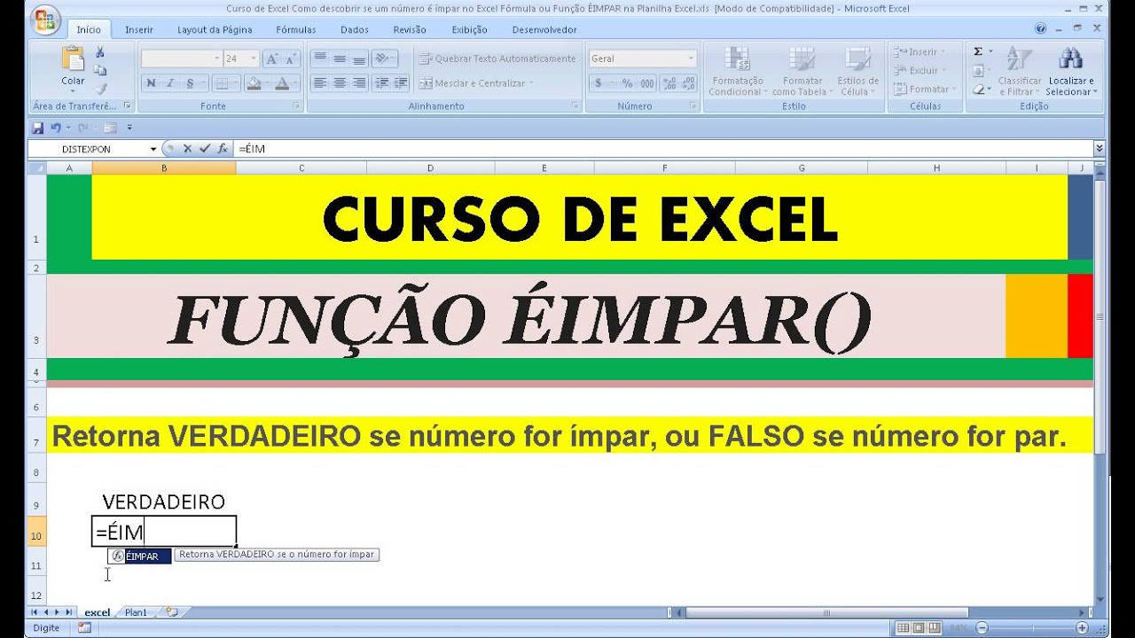 Curso De Excel Como Descobrir Se Um Numero E Impar No Excel