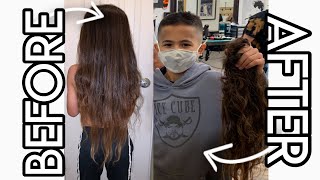10 year old BOY gets HIS haircut for the FIRST TIME! Family reacts to very first haircut *emotional*