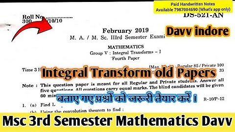 Integral transform old papers Msc 3rd Semester mathematics || Davv indore ||
