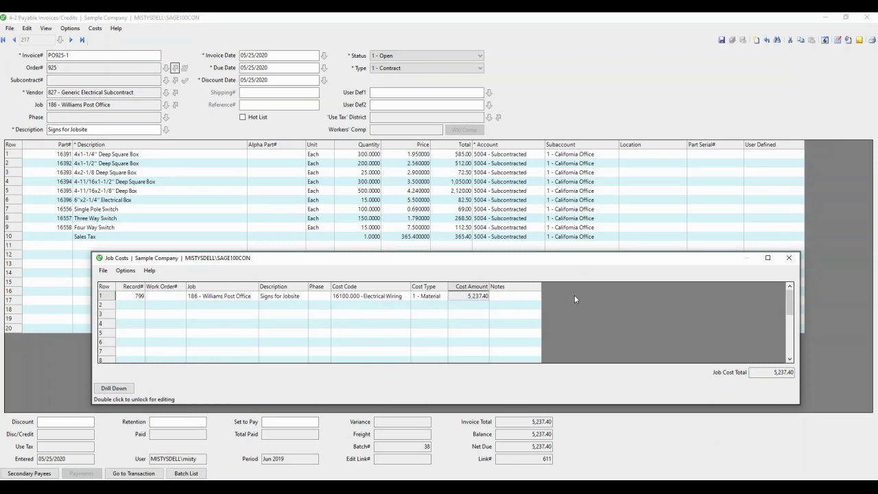 Sage 100 Contractor - AP Invoice with PO or SC - YouTube