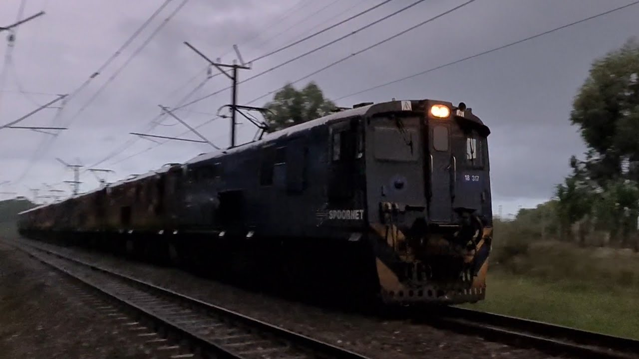 South African Railways class 18E locomotives heading towards JHB between Lions River and Dargle.