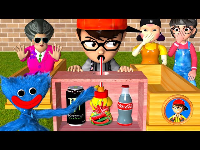 Scary Teacher 3D vs Squid Game Guess The Drink Challenge vs Huggy Wuggy Troll Nick Swap Chili Sauce class=