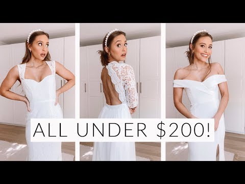 TRYING ON 5 WEDDING DRESSES UNDER $200 | Lulus Bridal