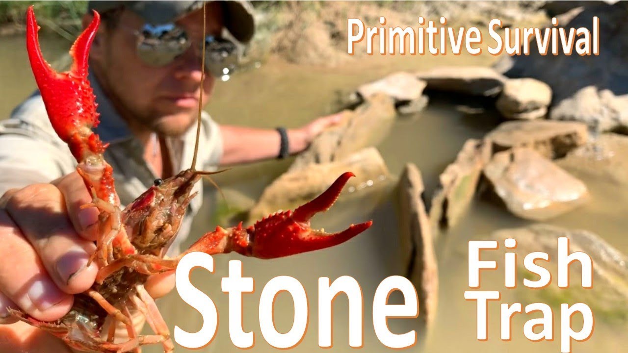 Stone Fish Trap -Primitive Survival-  Build and Catch