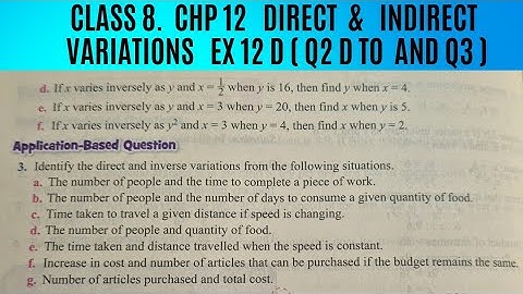 Ex 12 D ( Q2 d to f and Q3) Chp 12 Direct and Indirect Variations. Class 8. Oxford Maths