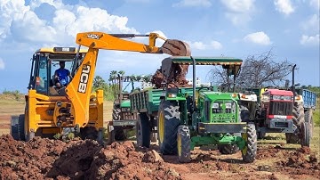 JCB 3DX Loading Mud in New Holland VST  Swaraj John Deere for Farming land developing #jcb #tractor