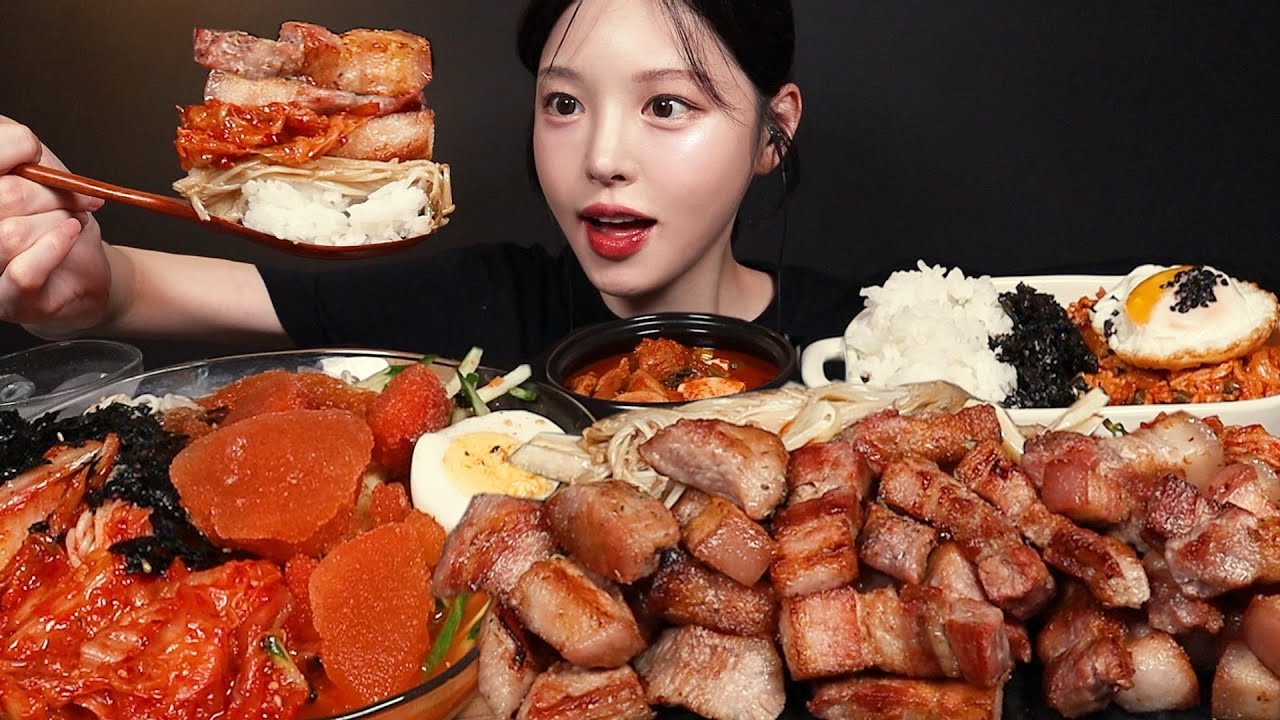 SUB)육즙팡팡 삼겹살구이 먹방! 김치볶음밥 고추장찌개 김치말이국수까지 집밥 한식 꿀조합 Home-meal Mukbang Asmr