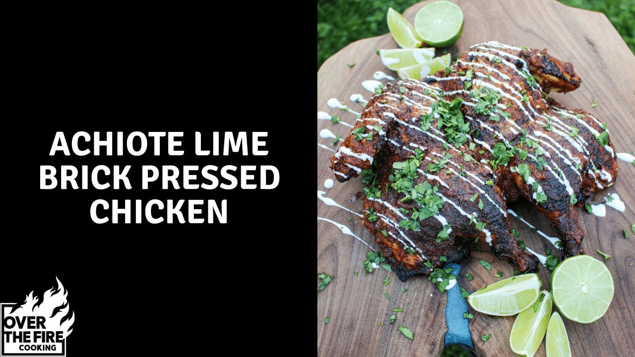 Achiote Lime Brick Pressed Chicken 🍗 🌶 🔥 | Over The Fire Cooking #shorts