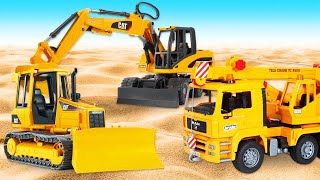 big trucks construction vehicles in sand bulldozer crane truck grader excavator